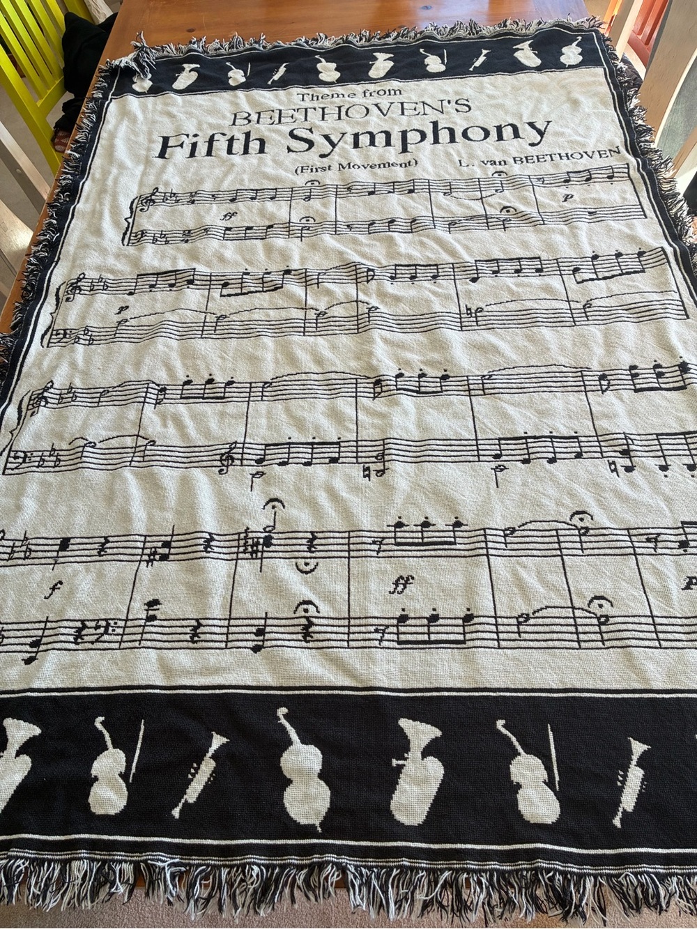 Vtg Beethoven Fifth Symphony Music Decorative Throw